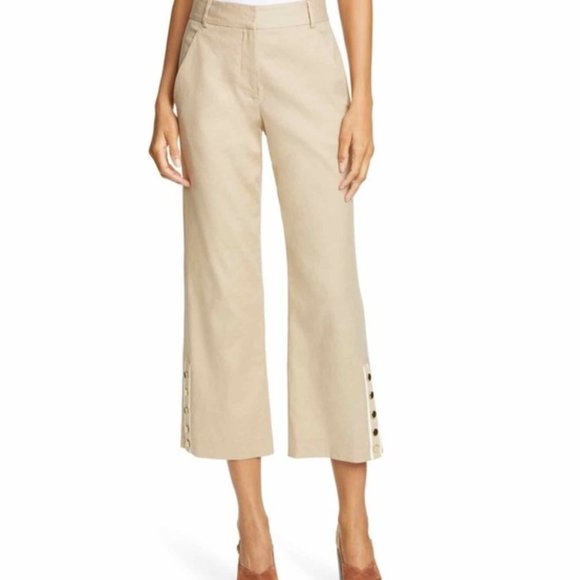 VERONICA BEARD Khaki Linen Martin Cropped Pant - Size 2 - Picture 1 of 4